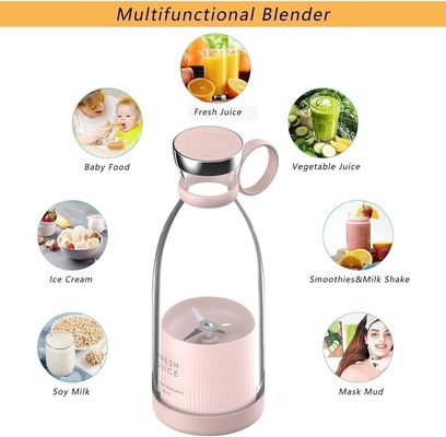 Draagbare oplaadbare USB blender sapper 350ml 4 bladden Roze Mini Electric voor reizen
