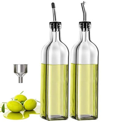Glas donkergroene keukenolie fles met roestvrij staal spout trechter Vierkante 500ml 2pcs