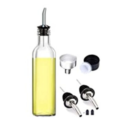 Glas donkergroene keukenolie fles met roestvrij staal spout trechter Vierkante 500ml 2pcs