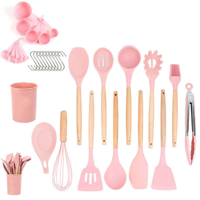 Silicone kookgerei set 33-stukke gereedschappen met niet-klevende spatel en houten handvat