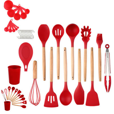 Silicone kookgerei set 33-stukke gereedschappen met niet-klevende spatel en houten handvat