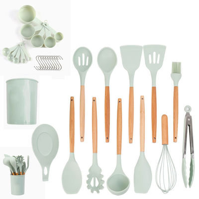 Silicone kookgerei set 33-stukke gereedschappen met niet-klevende spatel en houten handvat