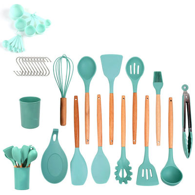Silicone kookgerei set 33-stukke gereedschappen met niet-klevende spatel en houten handvat