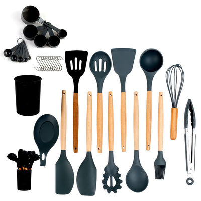 Silicone kookgerei set 33-stukke gereedschappen met niet-klevende spatel en houten handvat
