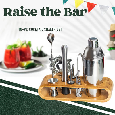Minimalistisch ontwerp 10 in 1 roestvrij staal cocktailshaker set met houten stand 750 ml