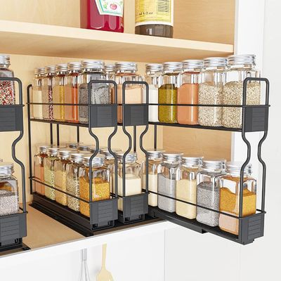 Gepersonaliseerd logo Keuken Spice Fles Potten 2 lagen Slide Storage Rack voor Home Cabinet