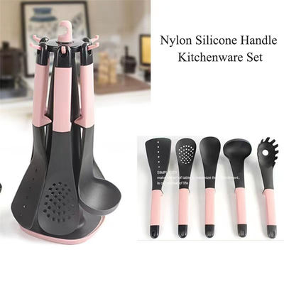 Hoogtemperatuur voedselkwaliteit Plastic Spatula Lepel Set Keukengerei 5 stukken met rek