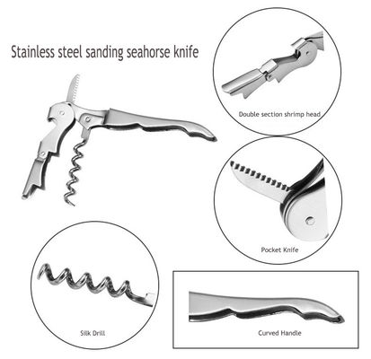 Wijnopener van roestvrij staal met multifunctioneel zeehorse mes 12*2.2*1.1cm Ongeveer 30g