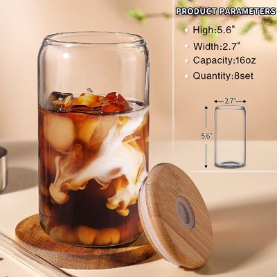 Hoog borosilicaat glas Mason Jar met bamboe deksel en stro 16oz heldere glazen bekers