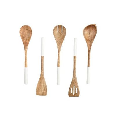 5 stukken Acacia Hout Keuken Kook Set Lepel Spatula Vork Slotted Turner Hoek Lepel