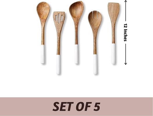 5 stukken Acacia Hout Keuken Kook Set Lepel Spatula Vork Slotted Turner Hoek Lepel