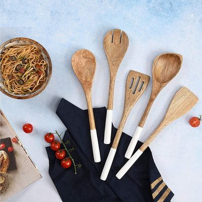 5 stukken Acacia Hout Keuken Kook Set Lepel Spatula Vork Slotted Turner Hoek Lepel