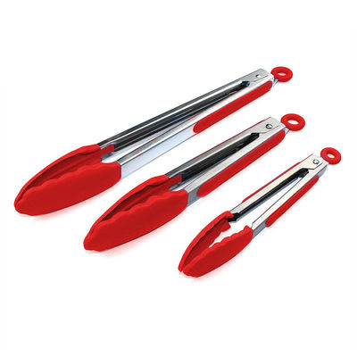 Rood Silicone Clamp Roestvrij staal Keuken Grill Tongs voor Outdoor Camping BBQ Buffet