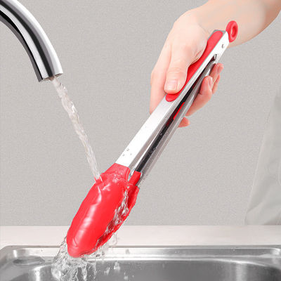 Rood Silicone Clamp Roestvrij staal Keuken Grill Tongs voor Outdoor Camping BBQ Buffet