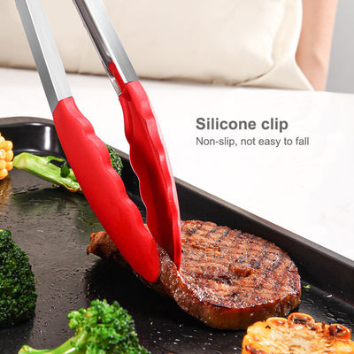 Rood Silicone Clamp Roestvrij staal Keuken Grill Tongs voor Outdoor Camping BBQ Buffet