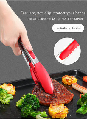 Rood Silicone Clamp Roestvrij staal Keuken Grill Tongs voor Outdoor Camping BBQ Buffet
