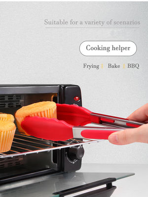 Rood Silicone Clamp Roestvrij staal Keuken Grill Tongs voor Outdoor Camping BBQ Buffet