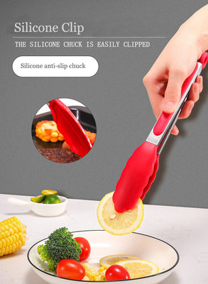 Rood Silicone Clamp Roestvrij staal Keuken Grill Tongs voor Outdoor Camping BBQ Buffet