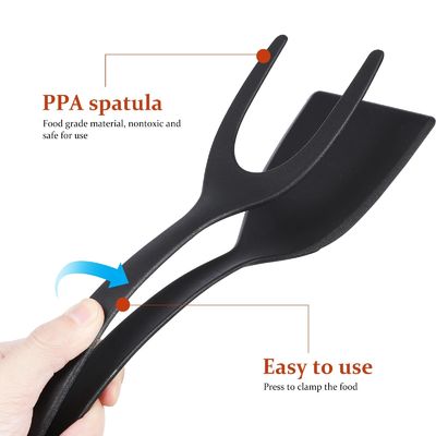 2 in 1 Spatula Tong voor kookgereedschap Zwart ei Flipper Tong pannenkoek vis Frans geroosterd