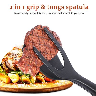2 in 1 Spatula Tong voor kookgereedschap Zwart ei Flipper Tong pannenkoek vis Frans geroosterd