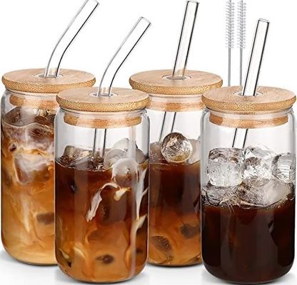 Feestgelegenheid Morden Luxe 16oz Clear Glass Mason Jug met bamboe deksel en stro