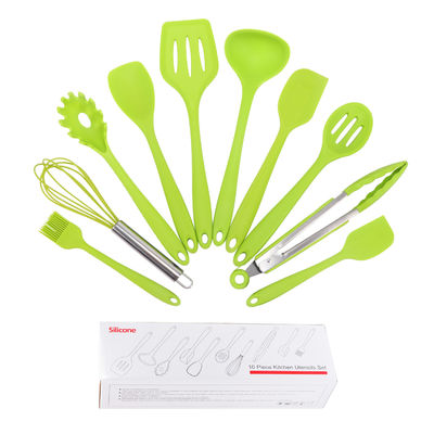 Groene siliconen ondersteuning voor het koken bij hoge temperatuur in Nonstick 10 stuks keukengereedschapset
