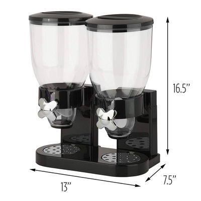 Dubbele kant rechtopstaande plastic voedselpotten 2L Dubbele beker Cereal Dispenser Droog voedsel Dispenser