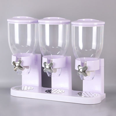 Dubbele kant rechtopstaande plastic voedselpotten 2L Dubbele beker Cereal Dispenser Droog voedsel Dispenser