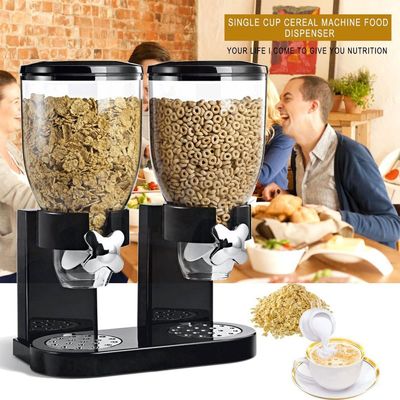 Dubbele kant rechtopstaande plastic voedselpotten 2L Dubbele beker Cereal Dispenser Droog voedsel Dispenser