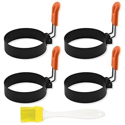 Nonstick Silicone gebakken roestvrij staal ei schimmel ringen pannenkoeken schimmel met handvat