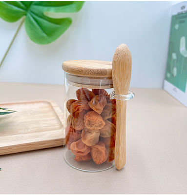 Voedsel Ronde glazen bamboe potten met deksel en lepel snoep Specerijen Koffiebonen Noten Koekjes