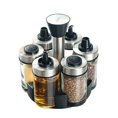 1.5 kg olie azijn dispenser set met 360 draaiende houder en roestvrijstalen flessen