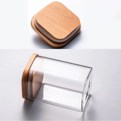 Modern ontworpen voedselopslagcontainer met bamboe houten deksel 300 ml 500 ml kruidenglas pot
