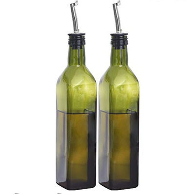 Groene glazen oliedrogger 500 ml voor keuken koken met trechter roestvrijstalen gieter