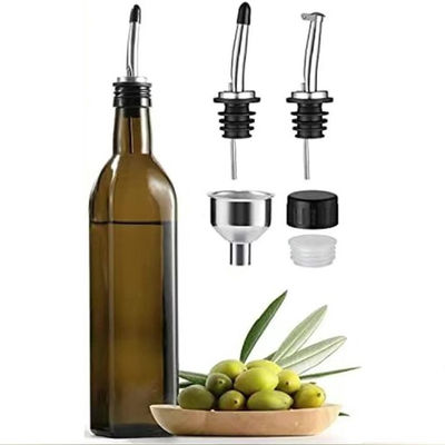Groene glazen oliedrogger 500 ml voor keuken koken met trechter roestvrijstalen gieter