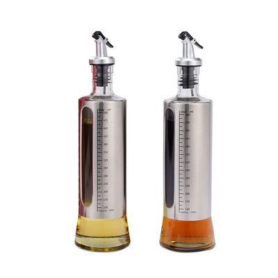 500 ml capaciteit zilveren roestvrij staal olijfolie dispenser glazen fles met gietpijp