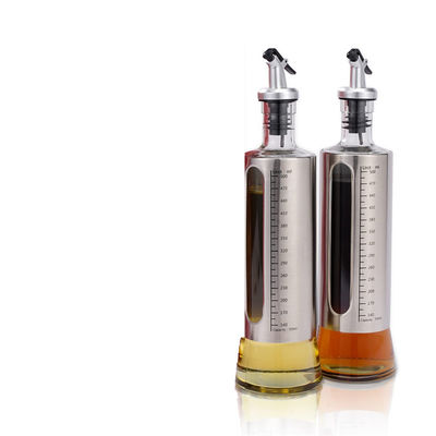 500 ml capaciteit zilveren roestvrij staal olijfolie dispenser glazen fles met gietpijp