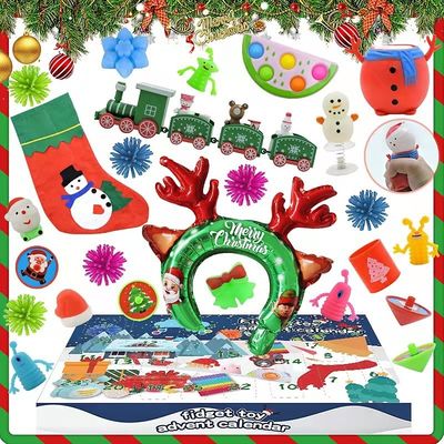 24 stuks Kerst Advent Kalender Blind Box Cartoon Fidget Squishy Toy voor Kinderen Speelgoed Set