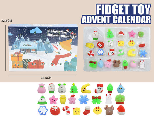 24 stuks Kerst Advent Kalender Blind Box Cartoon Fidget Squishy Toy voor Kinderen Speelgoed Set