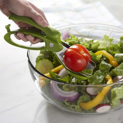 Gereedschappen voor het snijden van fruitsalade uit roestvrij staal met multi-PP TPR-handgreep en saladeslangen