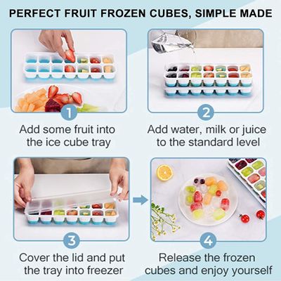 14-Ice Cube Trays TPE PP-materiaal met gemakkelijk loskoppelend en lekvast afneembare deksel