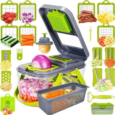 22pcs Groente Slicer Dicer met Drain Basket Handle en Duurzame Mandoline Cutter