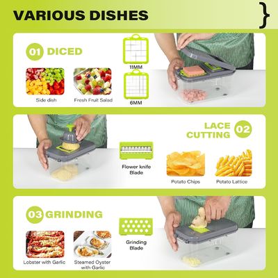 22pcs Groente Slicer Dicer met Drain Basket Handle en Duurzame Mandoline Cutter