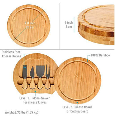 Kleine bamboe vlees charcuterie kaas bord met messen Custom logo ronde pizza stands