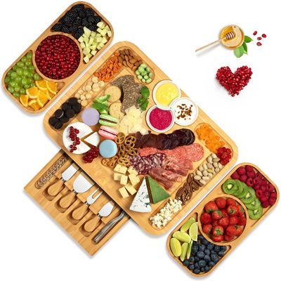 Ronde bamboe kaas bord en charcuterie bord met mes set pizza gereedschappen voorraad