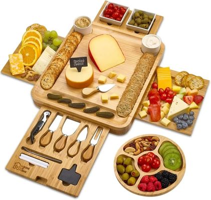 Ronde bamboe kaas bord en charcuterie bord met mes set pizza gereedschappen voorraad