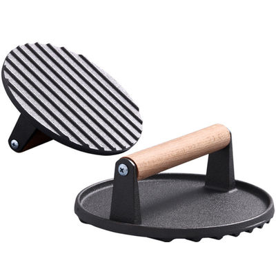 Meat Steak Burger Press Rectangle Heavy Duty Cast Iron Griddle Smash Bacon Press met houten handvat