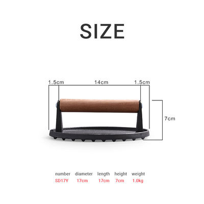 Meat Steak Burger Press Rectangle Heavy Duty Cast Iron Griddle Smash Bacon Press met houten handvat