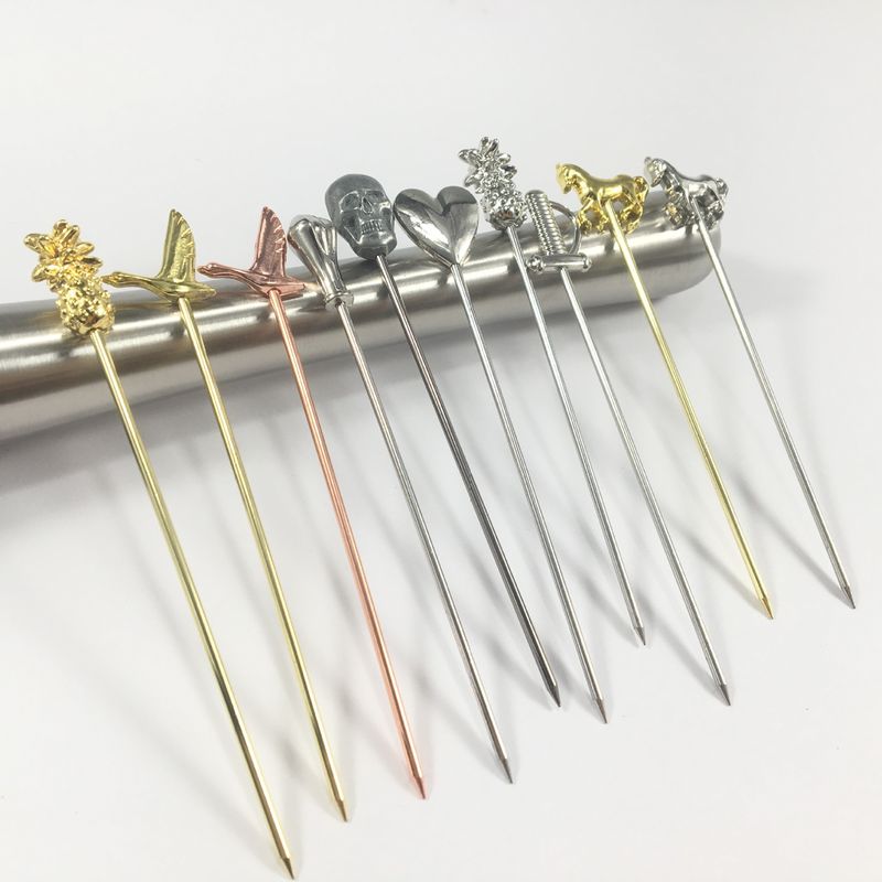 304 roestvrij staal cocktail pinnen Swizzle Stick voor herbruikbare kleine peddels Custom pinnen