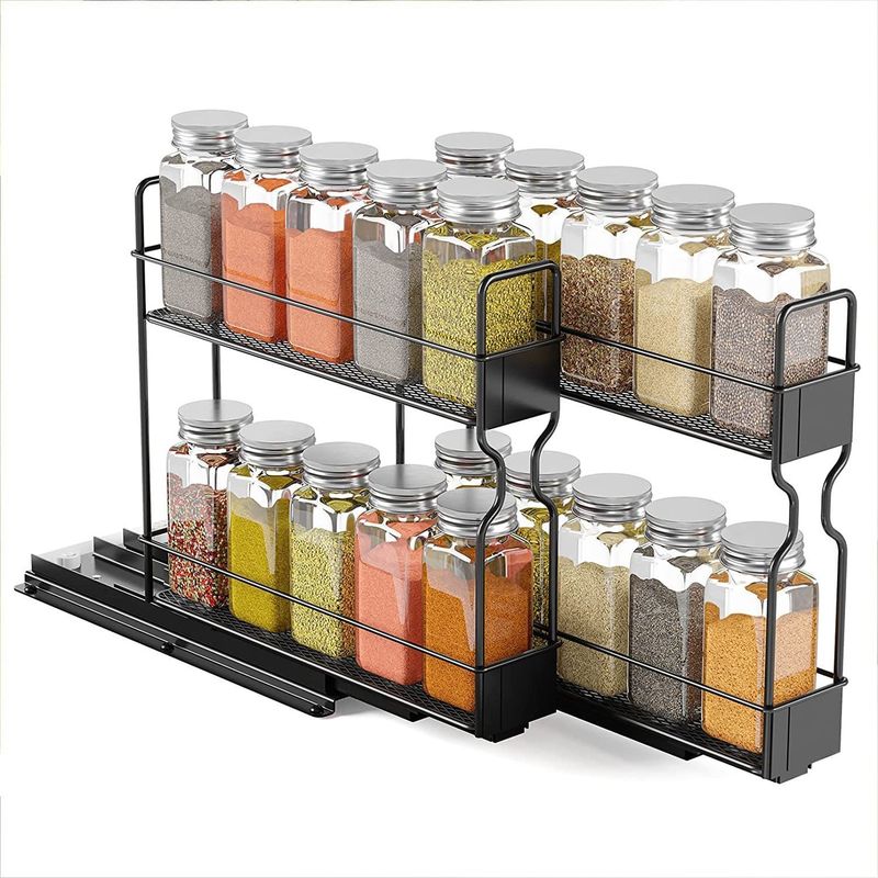 Gepersonaliseerd logo Keuken Spice Fles Potten 2 lagen Slide Storage Rack voor Home Cabinet